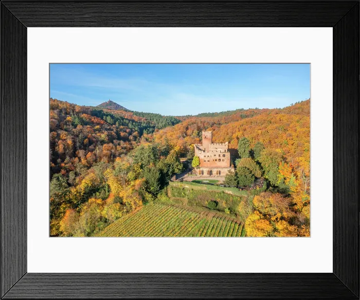 Framed Print : Aerial view at Kintzheim Castle and Haut Koenigsbourg castle in the background, Alsace, Alsace Wine Road, Bas-Rhin, Grand Est, France Framed Print : Aerial view at Kintzheim Castle and Haut Koenigsbourg castle in the background, Alsace, Alsace Wine Road, Bas-Rhin, Grand Est, France
