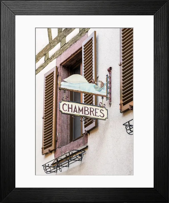Framed Print : Wrought iron guesthouse sign, Kaysersberg, Haut-Rhin, Alsace, Grand Est, France
