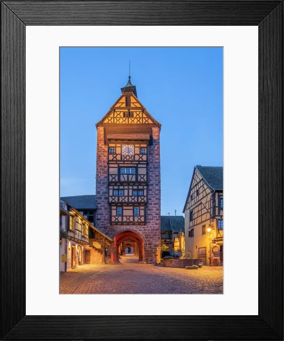 Framed Print : Dolder watchtower in Riquewihr at dusk, Alsace, Alsace Wine Road, Haut-Rhin, Grand Est, France Framed Print : Dolder watchtower in Riquewihr at dusk, Alsace, Alsace Wine Road, Haut-Rhin, Grand Est, France
