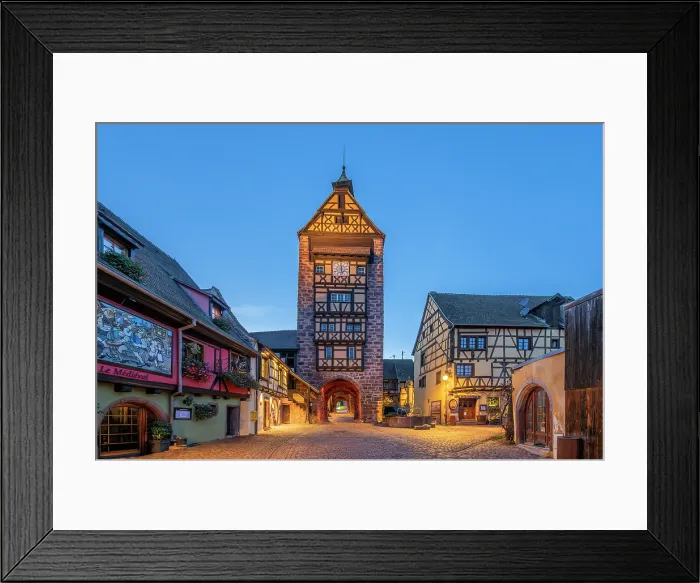 Framed Print : Dolder watchtower in Riquewihr at dusk, Alsace, Alsace Wine Road, Haut-Rhin, Grand Est, France Framed Print : Dolder watchtower in Riquewihr at dusk, Alsace, Alsace Wine Road, Haut-Rhin, Grand Est, France