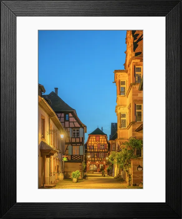 Framed Print : Riquewihr at dusk, Alsace, Alsace Wine Road, Haut-Rhin, Grand Est, France