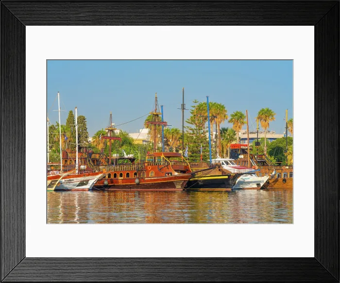 Framed Print : Greece, Dodecanese, Kos Island, Kos Town, boats moored in harbour Framed Print : Greece, Dodecanese, Kos Island, Kos Town, boats moored in harbour
