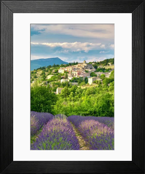 Framed Print : France, Provence Alpes Cote d'Azur, Vaucluse, Luberon, the hilltop village of Aurel with a lavender field in front Framed Print : France, Provence Alpes Cote d'Azur, Vaucluse, Luberon, the hilltop village of Aurel with a lavender field in front