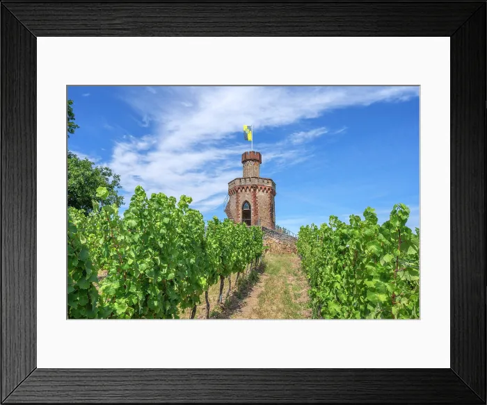 Framed Print : Flag tower on the hilltop of Fuchsmantel hill near Bad Durkheim, German Wine Route, Palatinate Forest, Rhineland-Palatinate, Germany