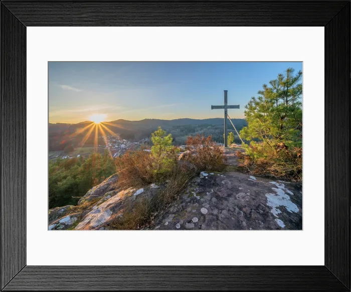 Framed Print : Sunset at Hockerstein near Schwanheim, Palatinate Forest, Wasgau, Dahner Felsenland, Rhineland-Palatinate, Germany