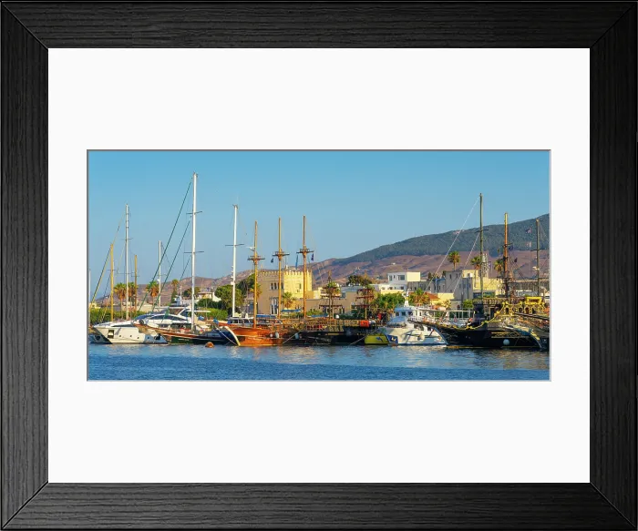 Framed Print : Greece, Dodecanese, Kos Island, Kos Town, boats moored in harbour Framed Print : Greece, Dodecanese, Kos Island, Kos Town, boats moored in harbour