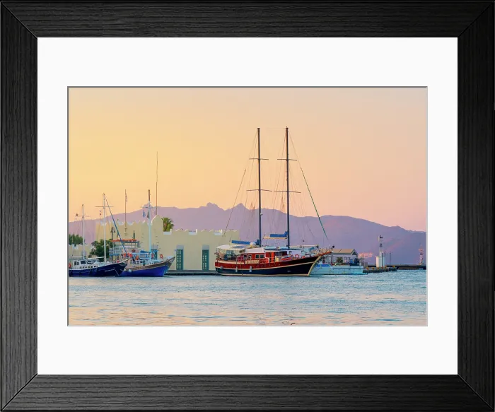 Framed Print : Greece, Dodecanese, Kos Island, Kos Town, Harbour at dusk Framed Print : Greece, Dodecanese, Kos Island, Kos Town, Harbour at dusk