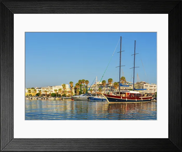 Framed Print : Greece, Dodecanese, Kos Island, Kos Town, boats moored in harbour Framed Print : Greece, Dodecanese, Kos Island, Kos Town, boats moored in harbour