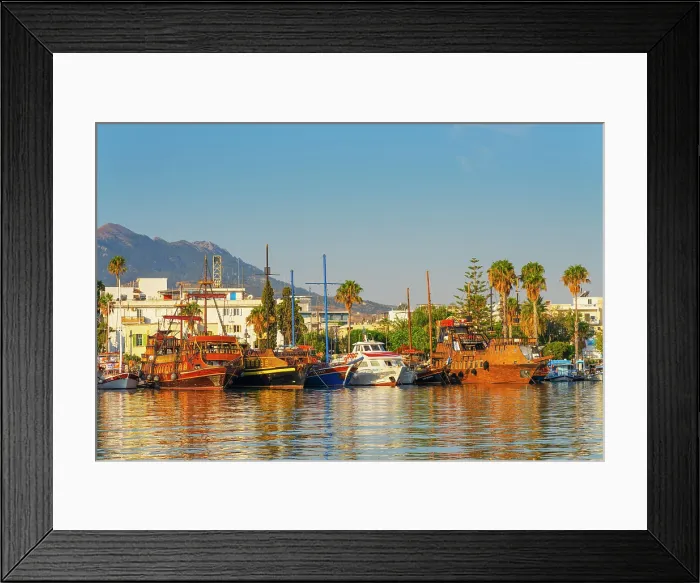 Framed Print : Greece, Dodecanese, Kos Island, Kos Town, boats moored in harbour Framed Print : Greece, Dodecanese, Kos Island, Kos Town, boats moored in harbour