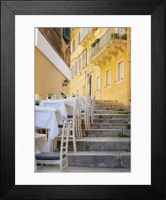 Framed Print : Greece, Ionian Islands, Corfu, Corfu town, restaurant on steps