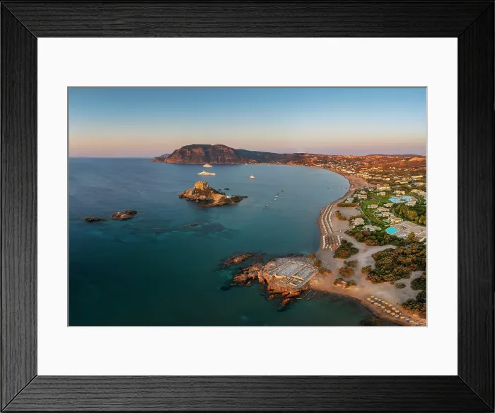 Framed Print : Greece, Dodecanese, Kos Island, Kamari Bay, Agios Stefanos Beach, Saint Stefanos Basilica Ruins and Kastri Island at sunset Framed Print : Greece, Dodecanese, Kos Island, Kamari Bay, Agios Stefanos Beach, Saint Stefanos Basilica Ruins and Kastri Island at sunset