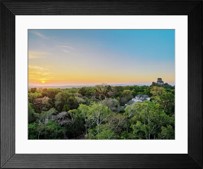 Framed Print : View over Talud-Tablero Temple or Structure 5C-49 towards Temple IV at sunset, Mundo Perdido, Tikal, Peten Department, Guatemala Framed Print : View over Talud-Tablero Temple or Structure 5C-49 towards Temple IV at sunset, Mundo Perdido, Tikal, Peten Department, Guatemala