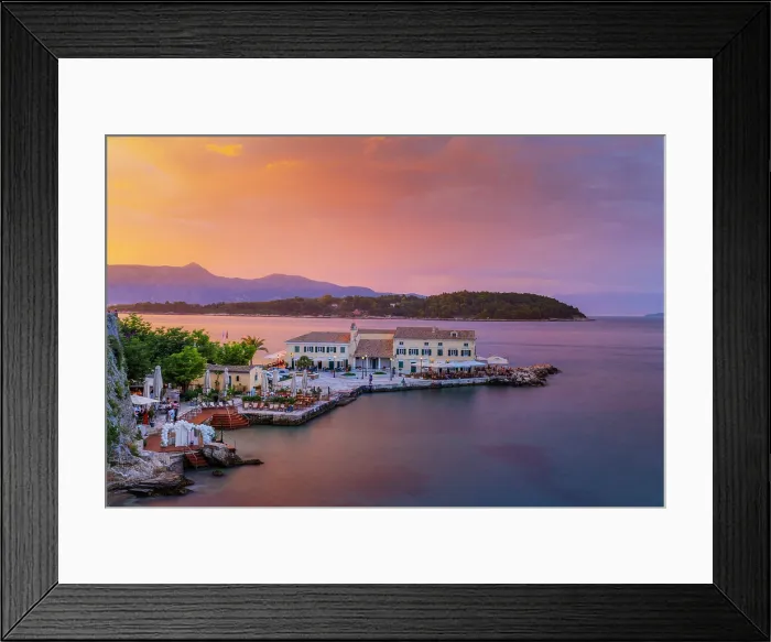 Framed Print : Greece, Ionian Islands, Corfu, Corfu town, Faliraki at dusk Framed Print : Greece, Ionian Islands, Corfu, Corfu town, Faliraki at dusk