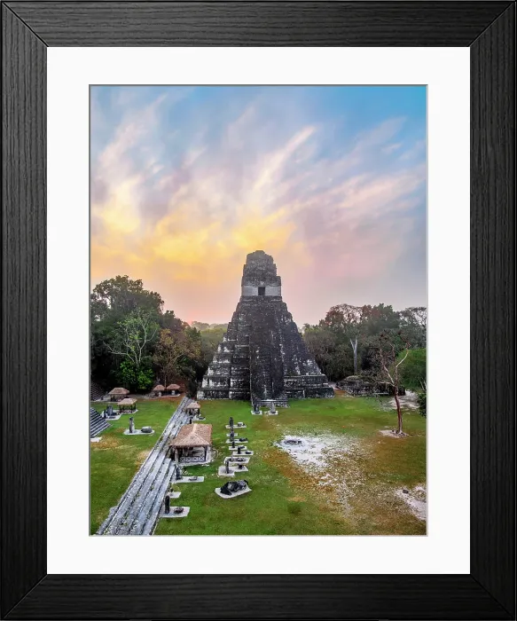 Framed Print : Temple I or Temple of the Great Jaguar at sunrise, elevated view, Tikal, Peten Department, Guatemala