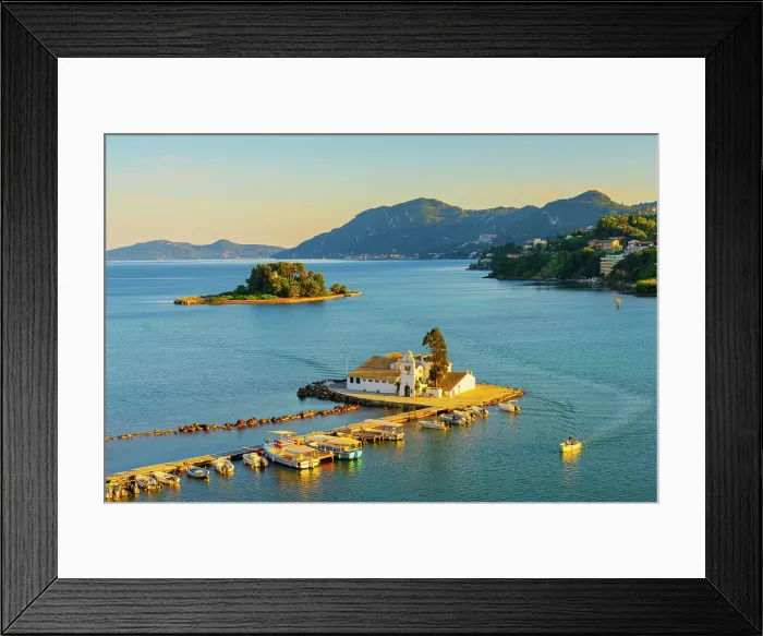 Framed Print : Greece, Ionian Islands, Corfu, Vlacherna Monastery and the Church of Pantokrator Framed Print : Greece, Ionian Islands, Corfu, Vlacherna Monastery and the Church of Pantokrator