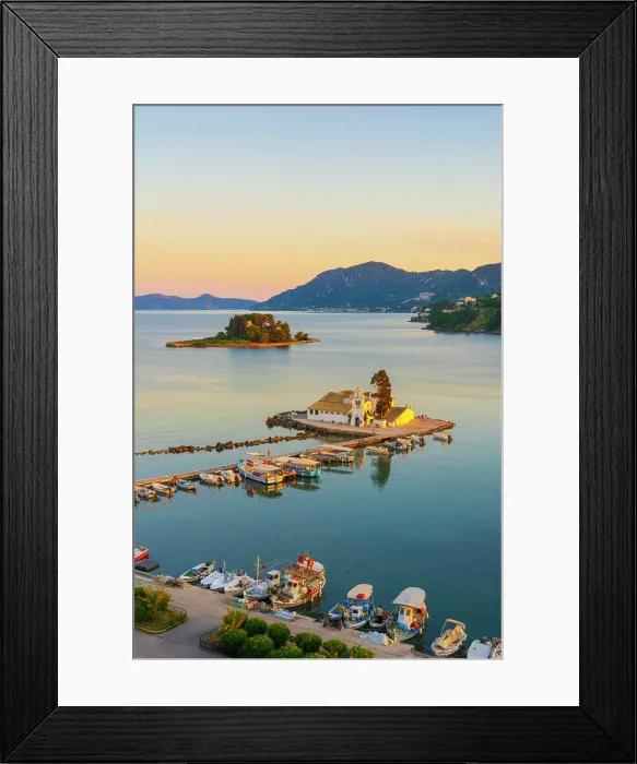Framed Print : Greece, Ionian Islands, Corfu, Vlacherna Monastery and the Church of Pantokrator Framed Print : Greece, Ionian Islands, Corfu, Vlacherna Monastery and the Church of Pantokrator