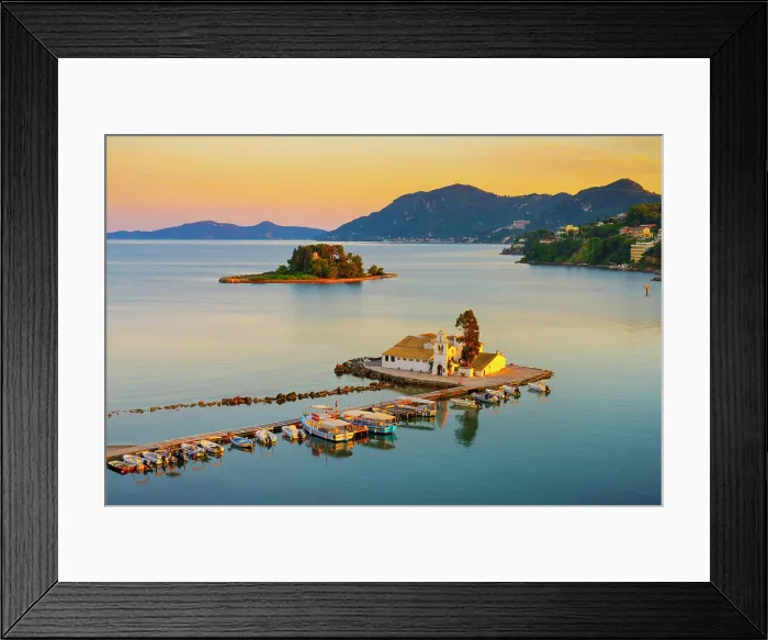 Framed Print : Greece, Ionian Islands, Corfu, Vlacherna Monastery and the Church of Pantokrator Framed Print : Greece, Ionian Islands, Corfu, Vlacherna Monastery and the Church of Pantokrator