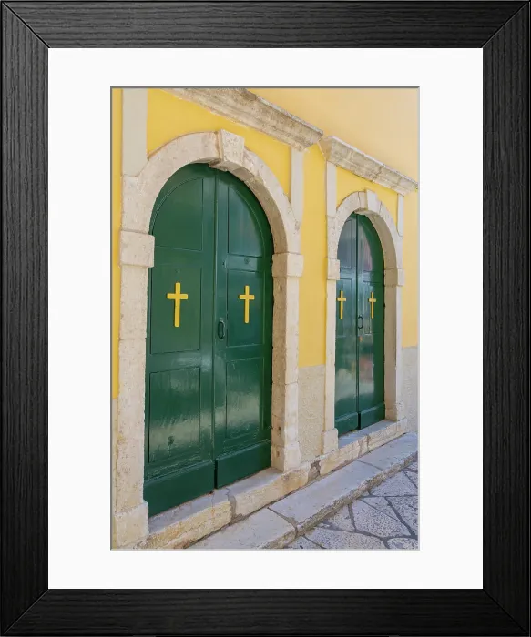 Framed Print : Greece, Ionian Islands, Corfu, Corfu town, green church doors Framed Print : Greece, Ionian Islands, Corfu, Corfu town, green church doors