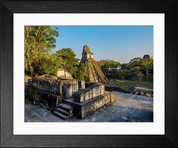 Framed Print : View over the North Acropolis towards Temple I or Temple of the Great Jaguar at sunset, Tikal, Peten Department, Guatemala Framed Print : View over the North Acropolis towards Temple I or Temple of the Great Jaguar at sunset, Tikal, Peten Department, Guatemala