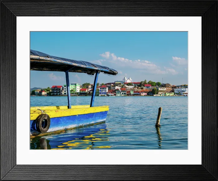 Framed Print : View over the Lake Peten Itza towards Flores Island, Peten Department, Guatemala Framed Print : View over the Lake Peten Itza towards Flores Island, Peten Department, Guatemala