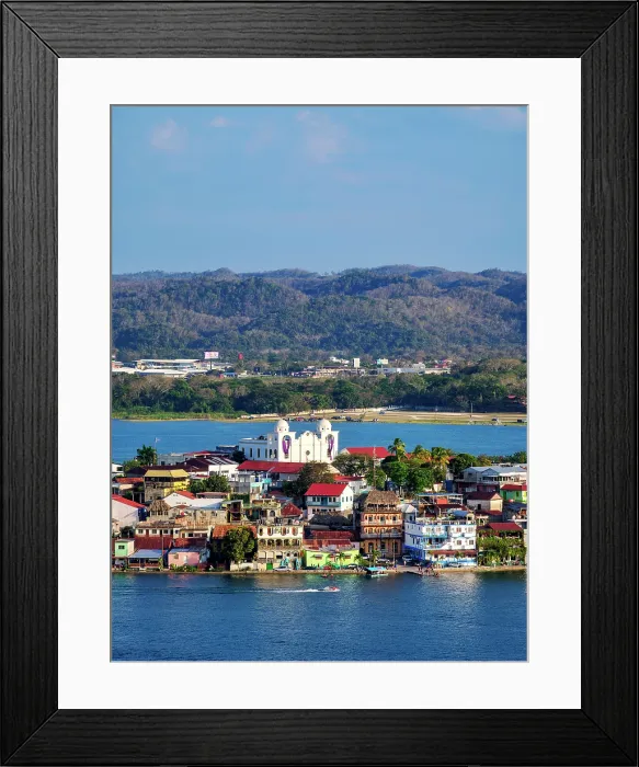 Framed Print : Flores Island, elevated view, Peten Department, Guatemala Framed Print : Flores Island, elevated view, Peten Department, Guatemala