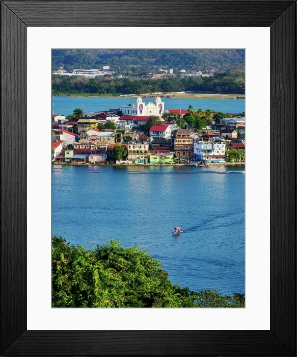 Framed Print : Flores Island, elevated view, Peten Department, Guatemala Framed Print : Flores Island, elevated view, Peten Department, Guatemala