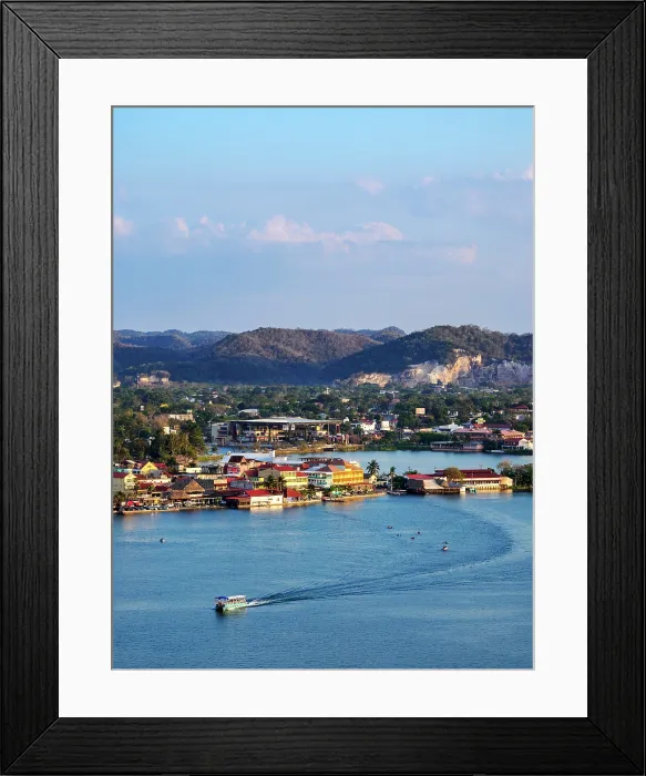 Framed Print : Flores Island at sunset, elevated view, Peten Department, Guatemala Framed Print : Flores Island at sunset, elevated view, Peten Department, Guatemala