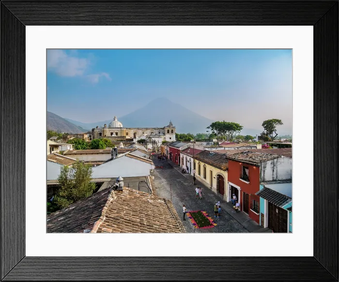 Framed Print : View towards the San Francisco the Great Sanctuary and Agua Volcano, Antigua Guatemala, Sacatepequez Department, Guatemala