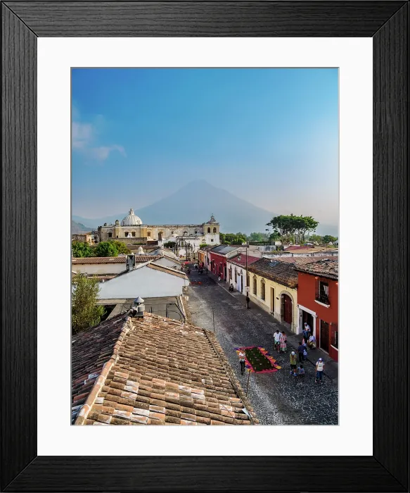 Framed Print : View towards the San Francisco the Great Sanctuary and Agua Volcano, Antigua Guatemala, Sacatepequez Department, Guatemala