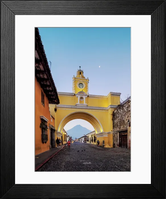 Framed Print : St. Catalina's Arch and Agua Volcano at dawn, Antigua Guatemala, Sacatepequez Department, Guatemala