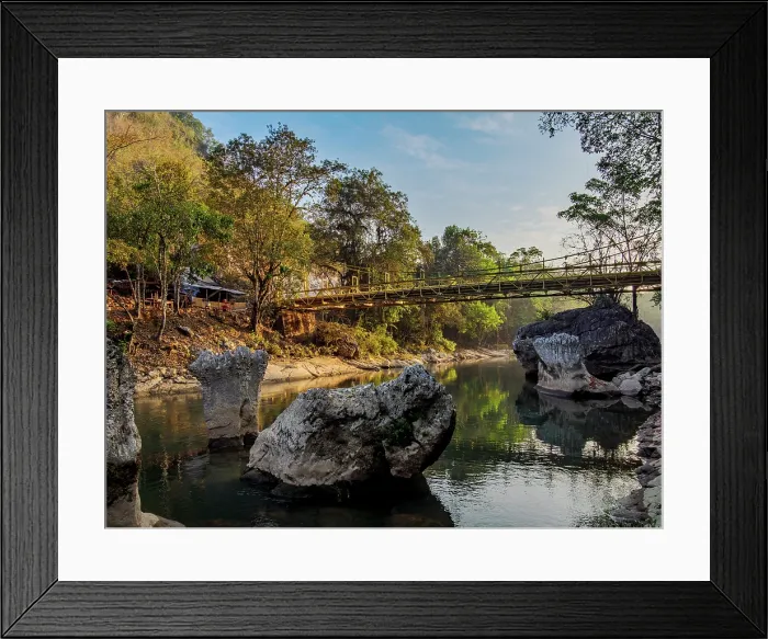 Framed Print : Bridge over the Cahabon River at sunrise, Semuc Champey, Lanquin, Alta Verapaz Department, Guatemala Framed Print : Bridge over the Cahabon River at sunrise, Semuc Champey, Lanquin, Alta Verapaz Department, Guatemala