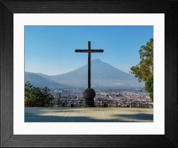 Framed Print : Cross at Cerro de La Cruz, city and Agua Volcano in the background, Antigua Guatemala, Sacatepequez Department, Guatemala Framed Print : Cross at Cerro de La Cruz, city and Agua Volcano in the background, Antigua Guatemala, Sacatepequez Department, Guatemala