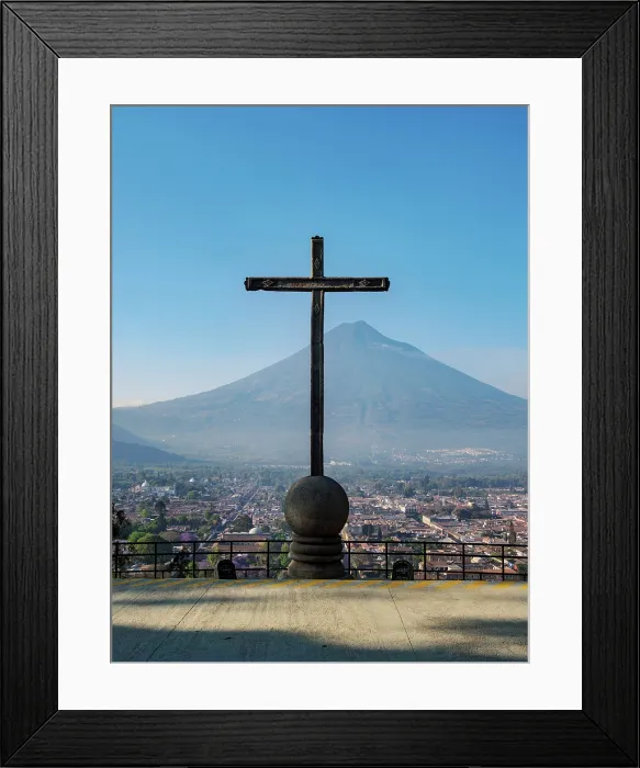 Framed Print : Cross at Cerro de La Cruz, city and Agua Volcano in the background, Antigua Guatemala, Sacatepequez Department, Guatemala Framed Print : Cross at Cerro de La Cruz, city and Agua Volcano in the background, Antigua Guatemala, Sacatepequez Department, Guatemala