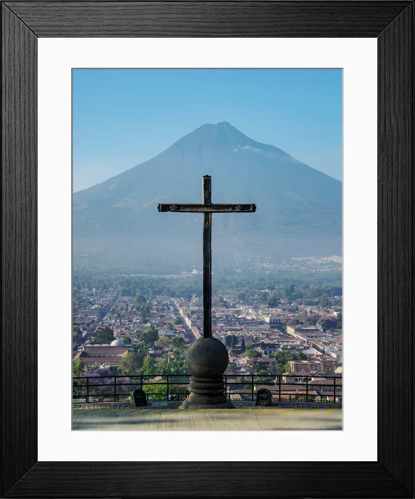 Framed Print : Cross at Cerro de La Cruz, city and Agua Volcano in the background, Antigua Guatemala, Sacatepequez Department, Guatemala Framed Print : Cross at Cerro de La Cruz, city and Agua Volcano in the background, Antigua Guatemala, Sacatepequez Department, Guatemala