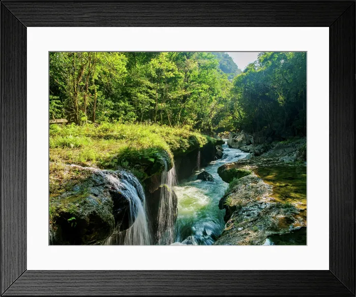 Framed Print : Waterfall at Cahabon River, Semuc Champey Natural Monument, Lanquin, Alta Verapaz Department, Guatemala