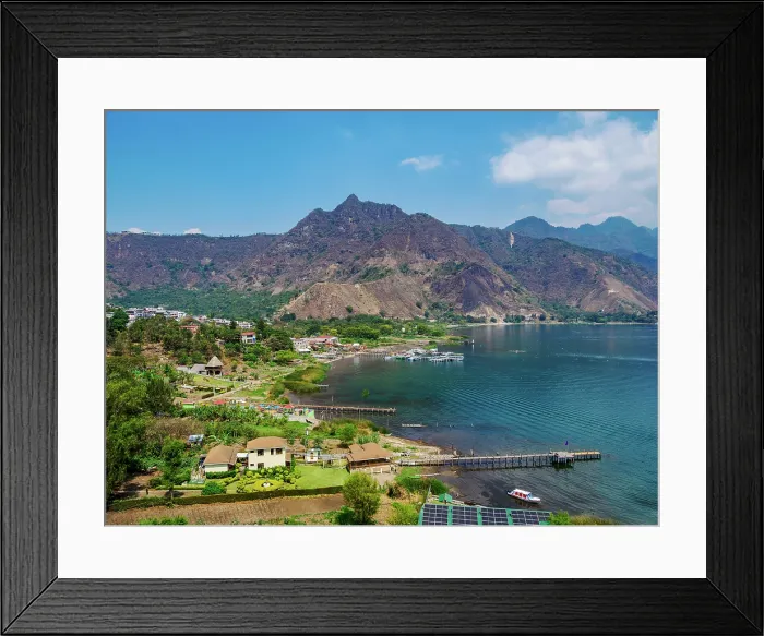 Framed Print : View over Lake Atitlan towards Rostro Maya or Indian Nose, San Juan La Laguna, Solola Department, Guatemala Framed Print : View over Lake Atitlan towards Rostro Maya or Indian Nose, San Juan La Laguna, Solola Department, Guatemala