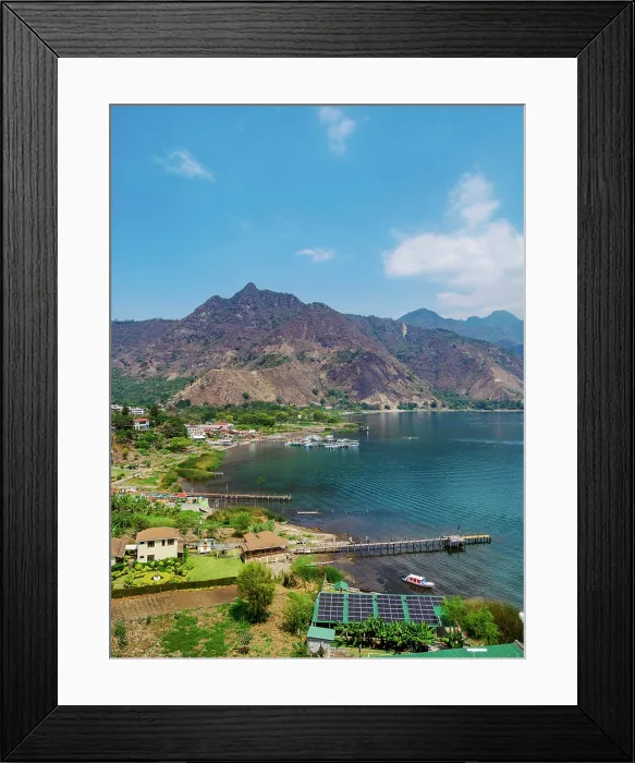 Framed Print : View over Lake Atitlan towards Rostro Maya or Indian Nose, San Juan La Laguna, Solola Department, Guatemala Framed Print : View over Lake Atitlan towards Rostro Maya or Indian Nose, San Juan La Laguna, Solola Department, Guatemala