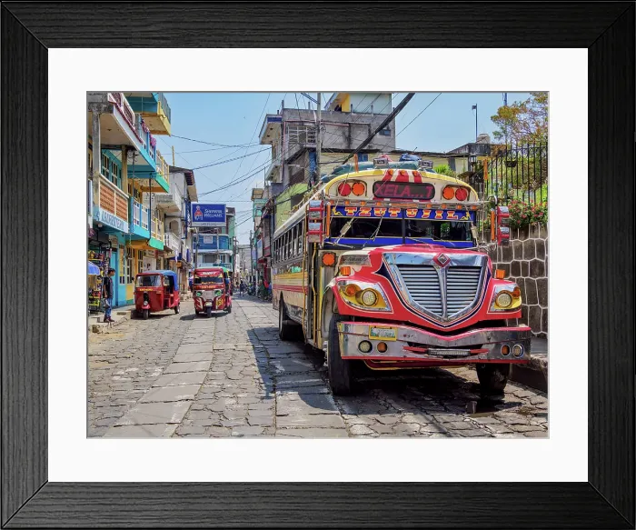 Framed Print : Chicken Bus at the Central Park, San Pedro La Laguna, Solola Department, Guatemala Framed Print : Chicken Bus at the Central Park, San Pedro La Laguna, Solola Department, Guatemala