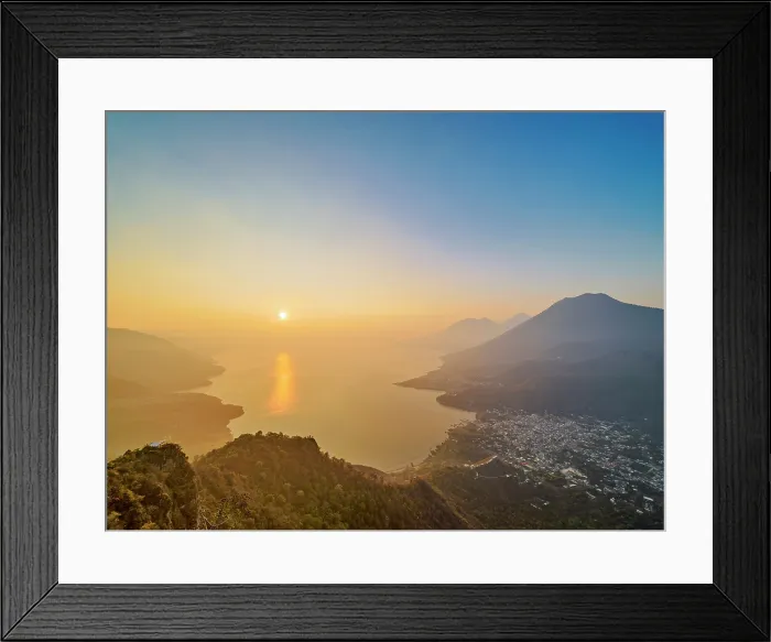 Framed Print : Lake Atitlan seen from Rostro Maya or Indian Nose at sunrise, Solola Department, Guatemala