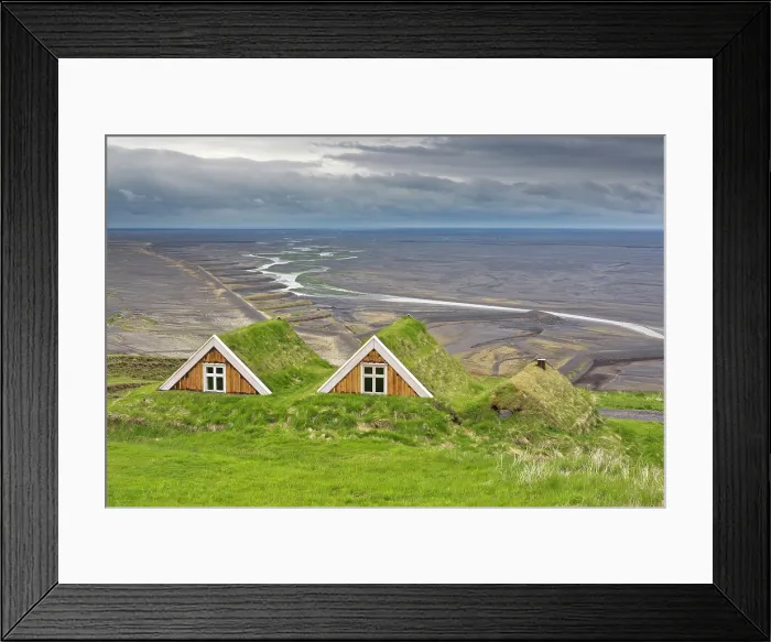 Framed Print : Iceland; South Iceland; Skaftafell National Park; Traditional houses with turf roofs Framed Print : Iceland; South Iceland; Skaftafell National Park; Traditional houses with turf roofs