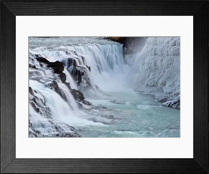 Framed Print : Iceland, South Iceland, Suðurland, Gullni hringurinn, Golden Circle, Haukadalur Arnessysla, Gullfoss waterfall frozen in the winter Framed Print : Iceland, South Iceland, Suðurland, Gullni hringurinn, Golden Circle, Haukadalur Arnessysla, Gullfoss waterfall frozen in the winter
