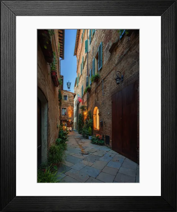 Framed Print : The narrow streets of Pienza at dusk. Pienza, Orcia valley, Siena province, Tuscany, Italy Framed Print : The narrow streets of Pienza at dusk. Pienza, Orcia valley, Siena province, Tuscany, Italy