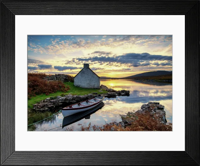 Framed Print : Screebe Fishing Hut at Sunset, Connemara, County Galway, Ireland Framed Print : Screebe Fishing Hut at Sunset, Connemara, County Galway, Ireland