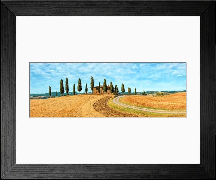 Framed Print : Idyllic farmhouse surrounded by cypress trees in the Tuscan countryside. Orcia valley, Siena province, Tuscany, Italy Framed Print : Idyllic farmhouse surrounded by cypress trees in the Tuscan countryside. Orcia valley, Siena province, Tuscany, Italy
