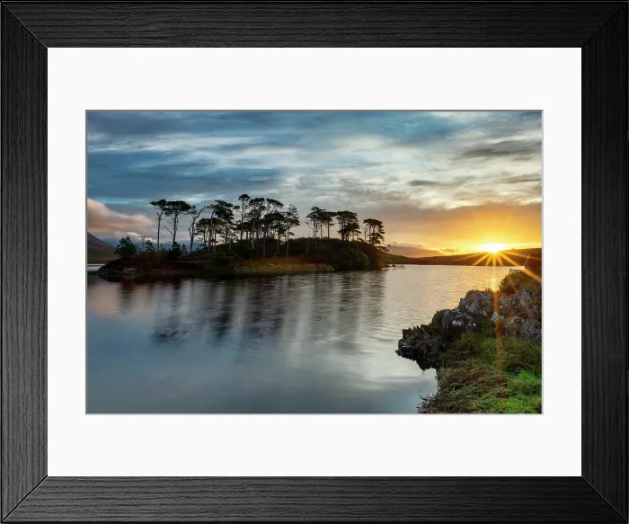 Framed Print : Pine Island at Sunrise, Derryclare Lough, County Galway, Ireland Framed Print : Pine Island at Sunrise, Derryclare Lough, County Galway, Ireland