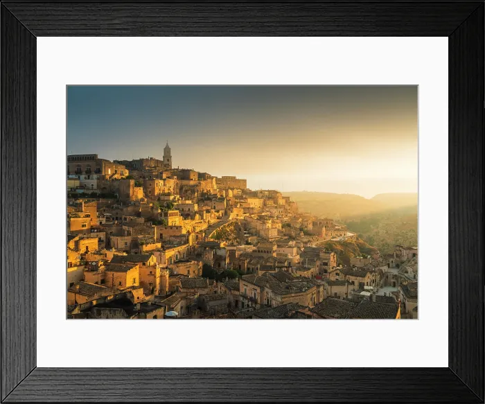 Framed Print : Panoramic view of Sasso Caveoso of Matera at sunrise. Matera, Basilicata, Italy Framed Print : Panoramic view of Sasso Caveoso of Matera at sunrise. Matera, Basilicata, Italy