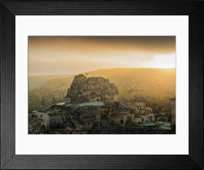 Framed Print : Panoramic view of Sasso Caveoso of Matera at sunrise. Matera, Basilicata, Italy Framed Print : Panoramic view of Sasso Caveoso of Matera at sunrise. Matera, Basilicata, Italy