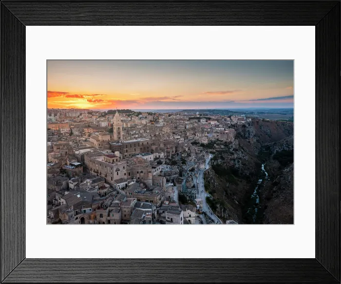 Framed Print : Aerial view of Matera old town at sunset. Matera, Basilicata, Italy Framed Print : Aerial view of Matera old town at sunset. Matera, Basilicata, Italy