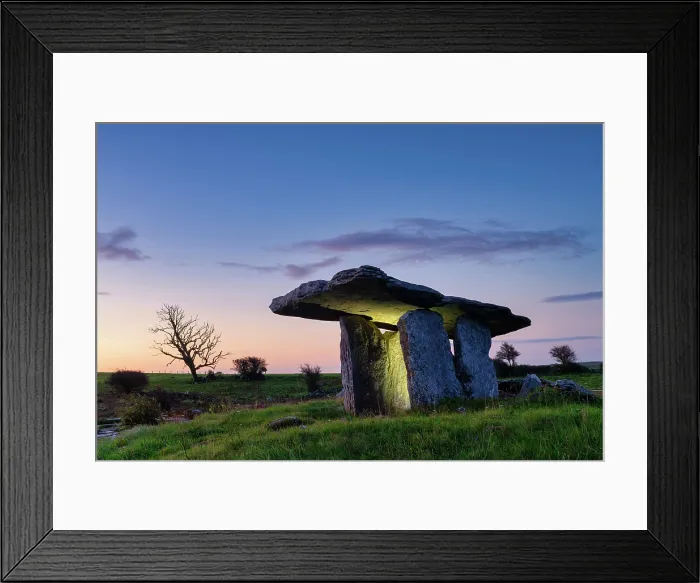 Framed Print : Poulnabrone Dolmen at Dawn, The Burren, County Clare, Ireland Framed Print : Poulnabrone Dolmen at Dawn, The Burren, County Clare, Ireland