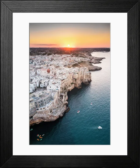 Framed Print : Aerial view of Polignano a mare at sunset. Bari province, Apulia, Italy Framed Print : Aerial view of Polignano a mare at sunset. Bari province, Apulia, Italy